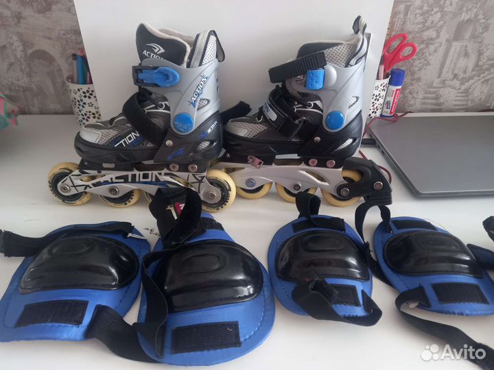 Роликовые коньки детские раздвижные с защитой