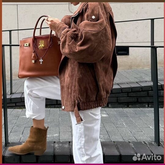 Бомбер-косуха женская коричневая кожа