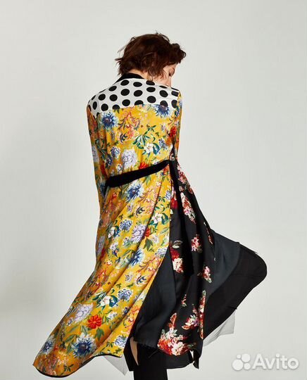 Zara (xs-m) кимоно с бархатной отделкой пэчворк