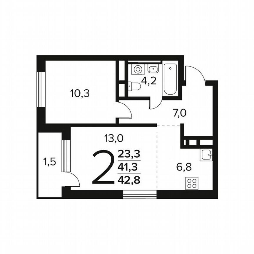 2-к. квартира, 42,8 м², 9/12 эт.
