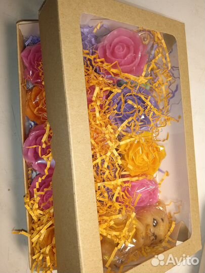 Мыло ручной работы, подарочное, розы мишка бабочка