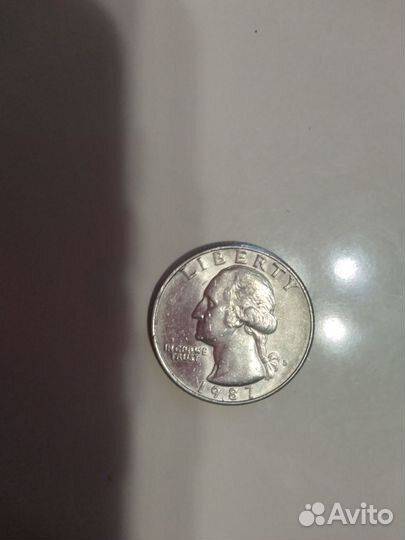 Монета Liberty quarter dollar,1987