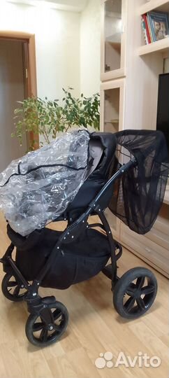 Коляска Peppy 2 в 1, черная кожа