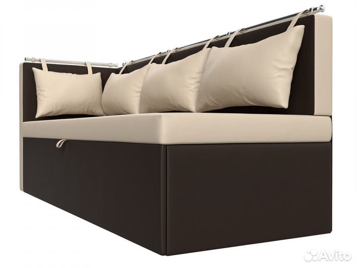 Диван кухонный прямой Метро с углом слева, экокожа, бежевый, коричневый