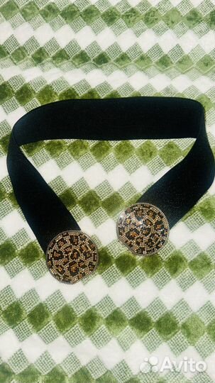 Ремень женский черный широкий со стразами леопард