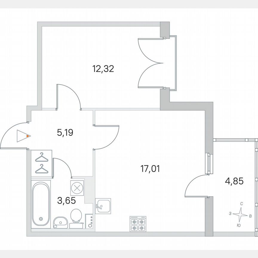 1-к. квартира, 39,6 м², 3/4 эт.