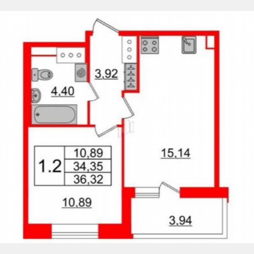 1-к. квартира, 34,4 м², 3/20 эт.