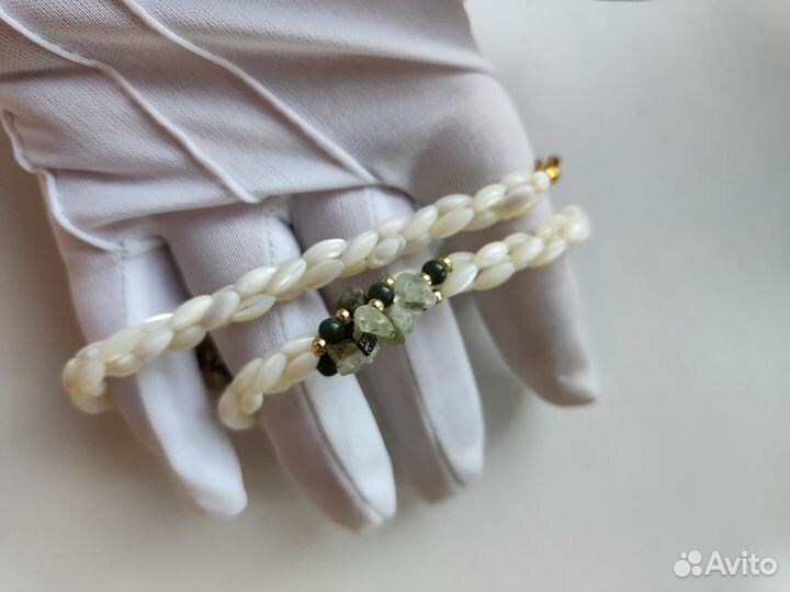 Колье перламутр нефрит винтаж редкость