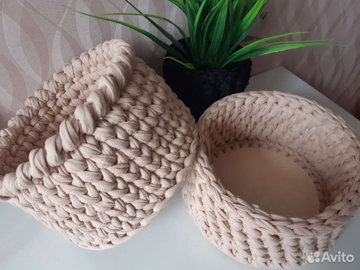 Корзинка из трикотажной пряжи ручная работа