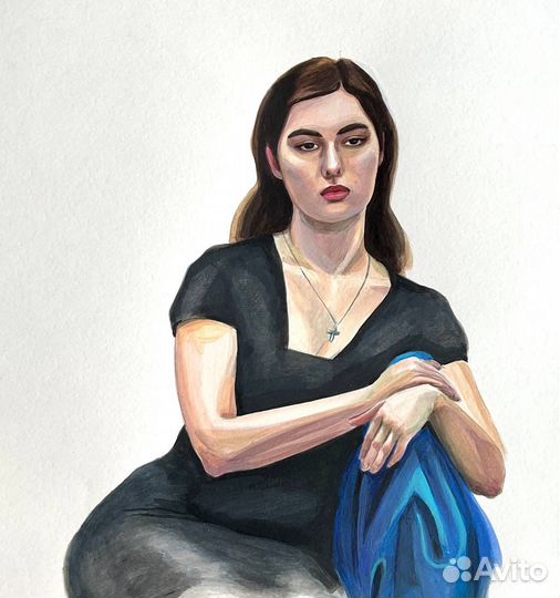 Портрет с натуры цветной рисунок акрилом