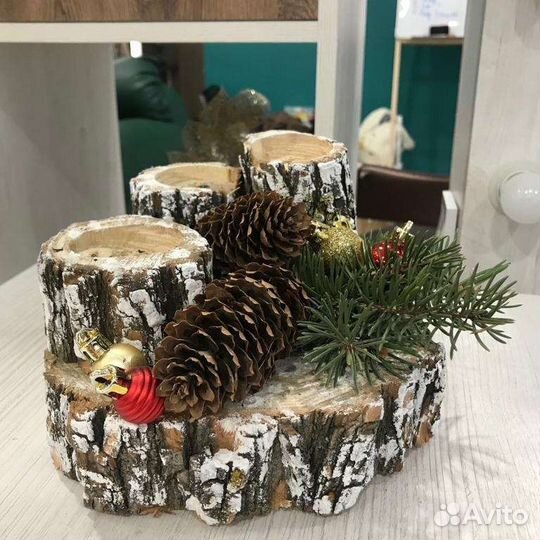 Подсвечник из натурального дерева, декор на заказ