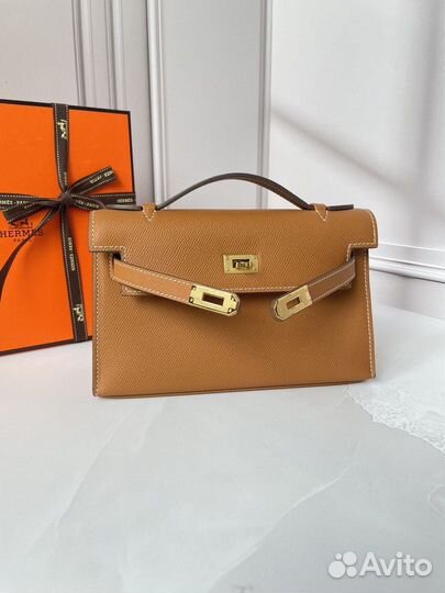 Сумка hermes kelly pochette кэмэл в золоте