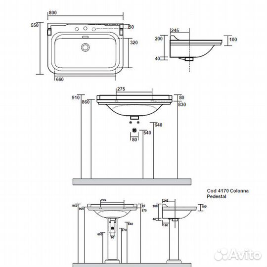 Раковина мебельная kerasan Waldorf 80 4141K1bi/cr*