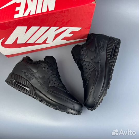 Кроссовки Nike Air Max 90 Black зима с мехом