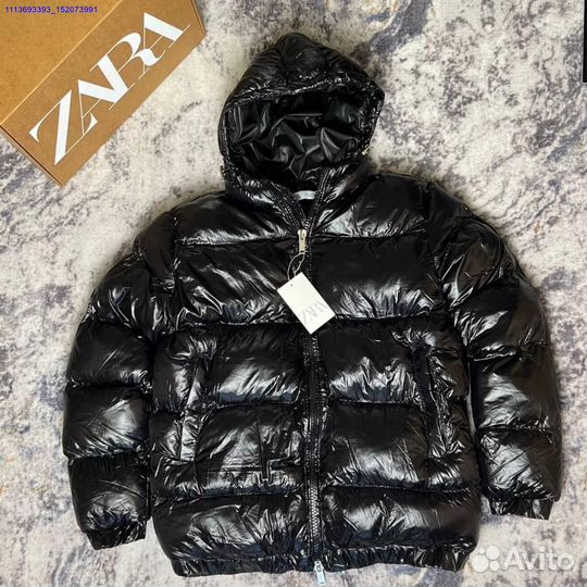Пуховик Zara чёрный глянцевый