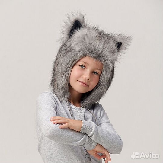 Детская зверошапка Серый Волк-мини. Волкошапка