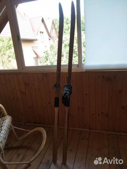 Лыжи винтаж деревянные СССР с ботинками