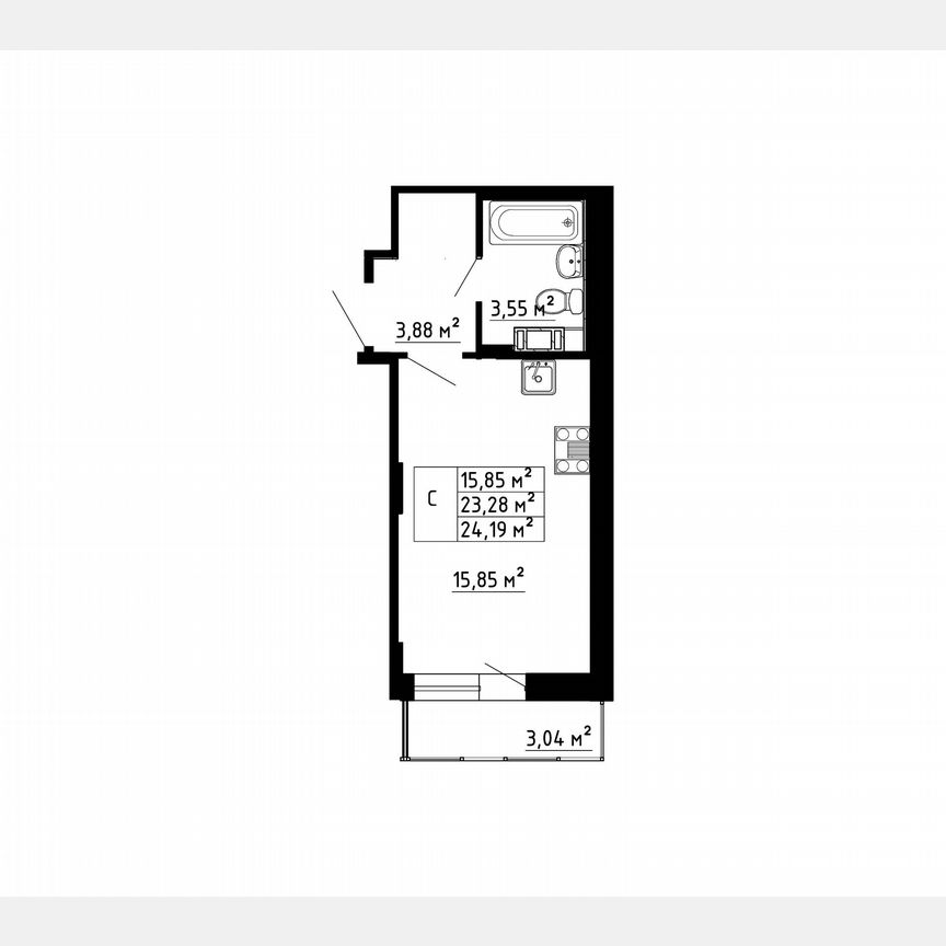 Квартира-студия, 23,2 м², 6/8 эт.