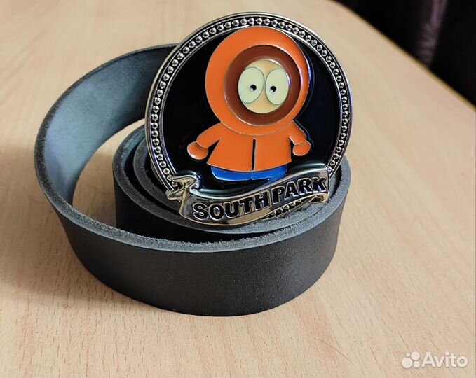 Мужской кожаный ремень чёрный South park Кенни