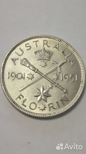 Монета 1 флорин 1951 год серебро