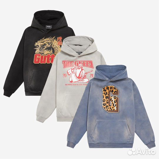 Gutta 'Den' Black Sun-Faded Hoodie