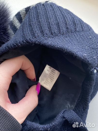 Тёплая детская шапка с помпоном синяя