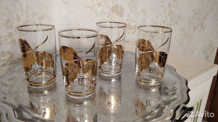 Стакан чешское стекло 4 шт., позолота