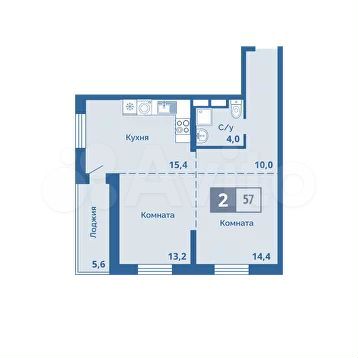 2-к. квартира, 57 м², 5/15 эт.