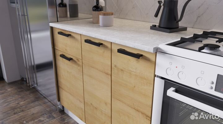 Кухня Хозяюшка 2.1 Белый гладкий/Дуб Вотан