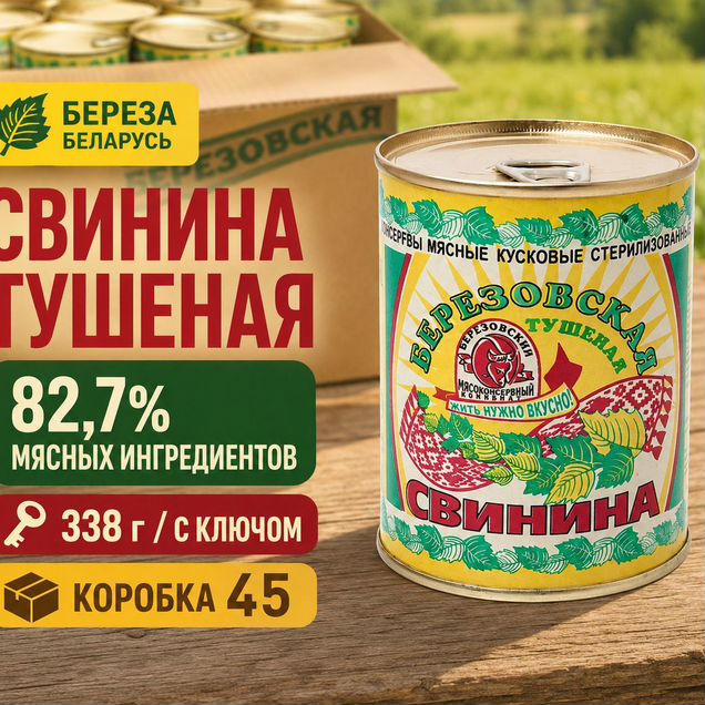 Свинина тушеная Береза 338 г коробка 45