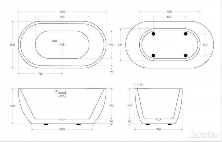 Ванна акриловая belbagno BB70-1500-800