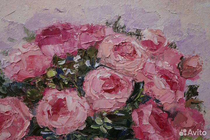 Картина маслом Цветы Розы 30X30 холст на двп