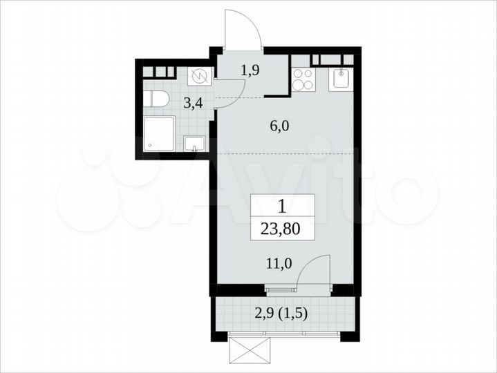 Квартира-студия, 23,8 м², 7/15 эт.