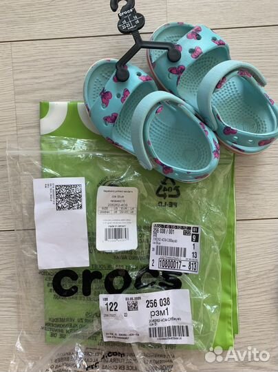 Сандалии crocs c6 голубые с бабочками