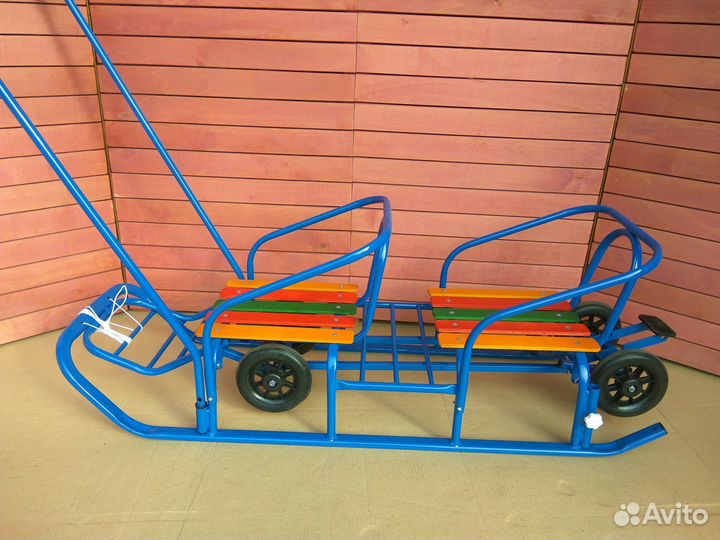 Новые санки с колесами для двойни (два ребенка)