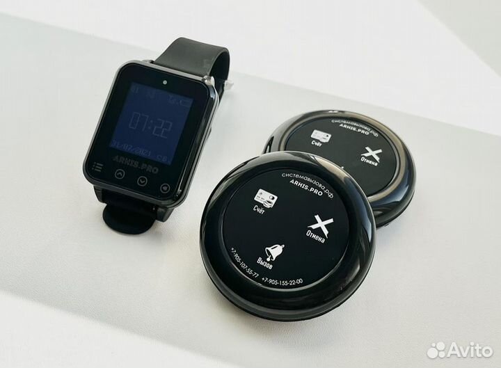 Беспроводная кнопка вызова официанта и часы