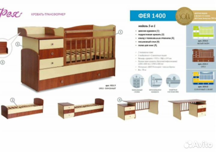 Детская кроватка трансформер 5 в 1