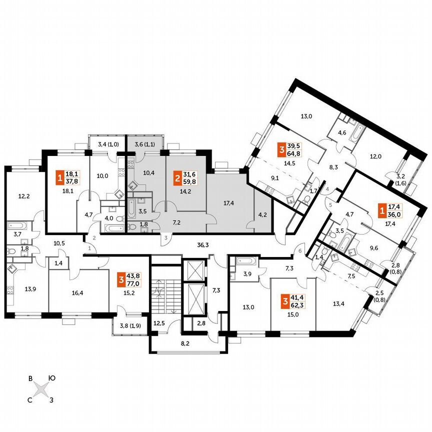 2-к. квартира, 59,8 м², 14/14 эт.