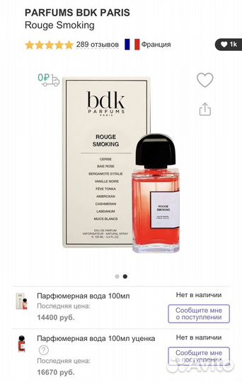 Парфюм parfums BDK paris Rouge Smoking