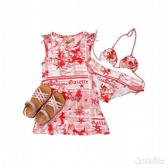 John Galliano Сарафан белый с красным рисунком в м