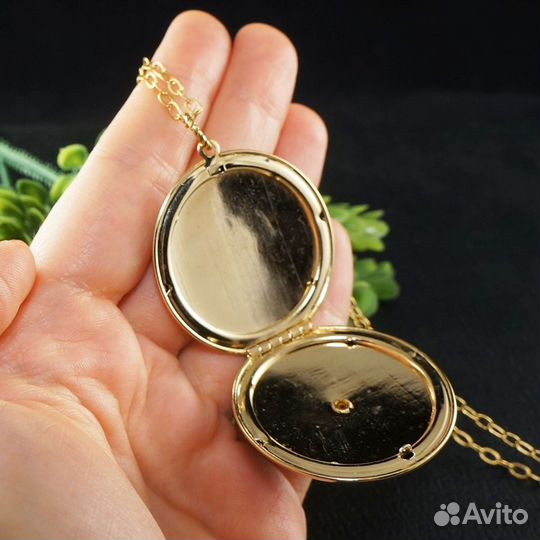 Медальон Кулон Лазурит Синий круглый antique gold