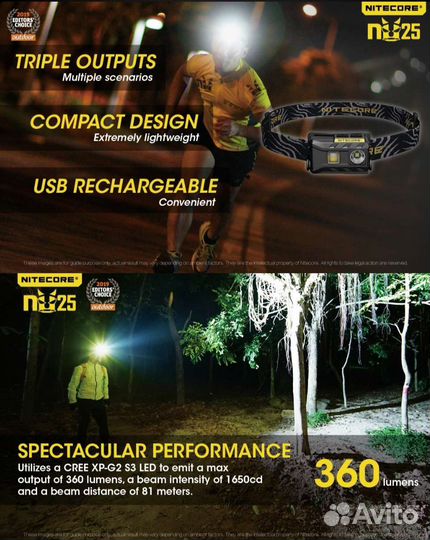 Налобный фонарь Nitecore NU25 360lm