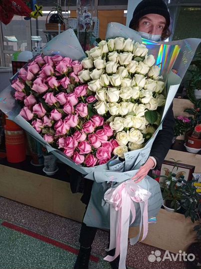 Огромные букеты из 101, 201, 301,55,75 55 Розы