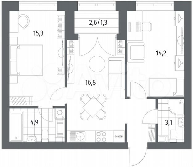 2-к. квартира, 59,2 м², 12/13 эт.