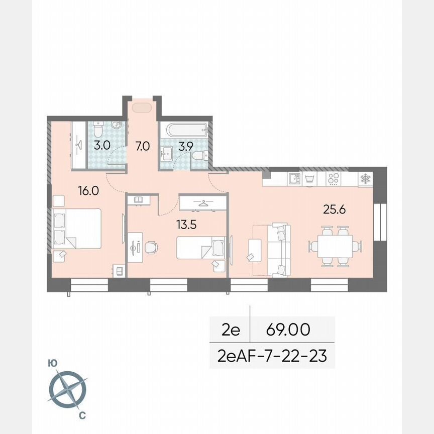 2-к. квартира, 69 м², 23/28 эт.