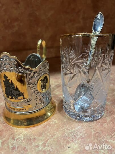 Хрустальный стакан с подстаканником и ложечкой