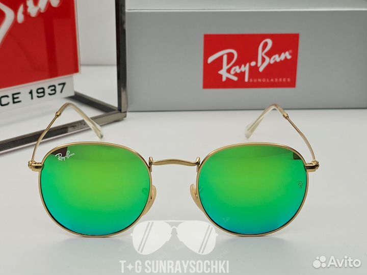 Очки Ray Ban 3447 Round Metal Зелёные Зеркальные