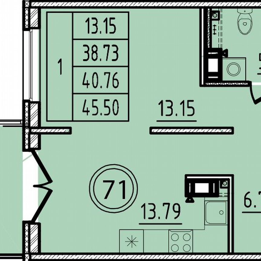 1-к. квартира, 38,7 м², 4/4 эт.