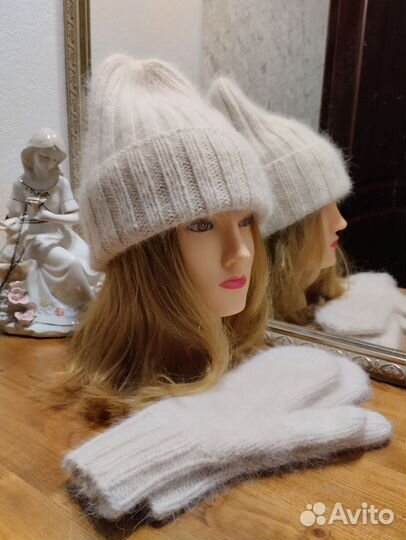 Шапка и варежки пух норки