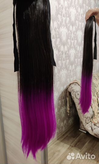 Двухцветный накладной хвост шиньон на ленте